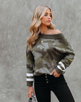 Kalista Cotton Boat Neck Camo Sweater - Olive - FINAL SALE Ins Street