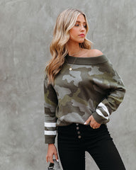 Kalista Cotton Boat Neck Camo Sweater - Olive - FINAL SALE Ins Street