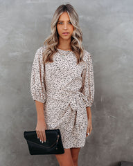 Keeper Printed Tie Dress - Beige Ins Street