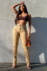 Killing 'Em Nicely Side Slit Jeans - Khaki Ins Street