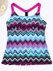 Zigzag Print Y Back Tankini Top Ins street