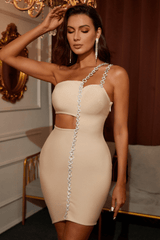 Haisley One Shoulder Mini Bandage Dress - Beige Ins Street