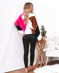 Landyn Colorblock Knit Sweater - Ivory Fuchsia Ins Street
