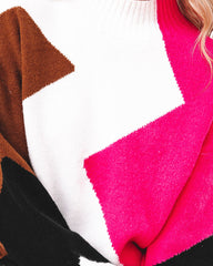 Landyn Colorblock Knit Sweater - Ivory Fuchsia Ins Street