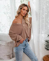 Maggie Relaxed Knit Henley Top - Mocha Ins Street