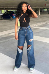 Make It Edgy Ripped Boyfriend Jeans - Dark Wash Ins Street