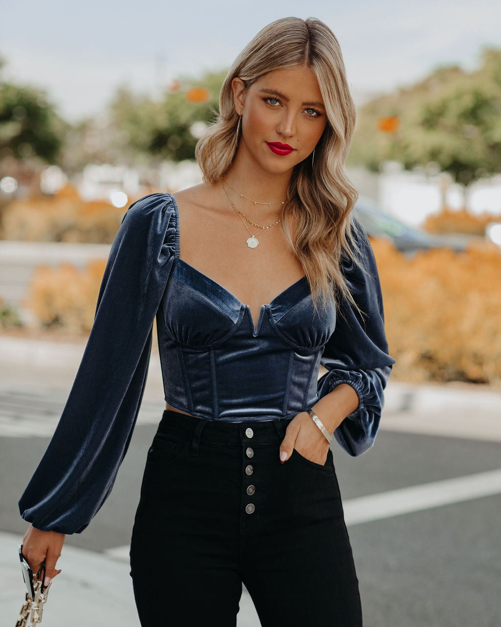 Milena Velvet Corset Crop Blouse Ins Street