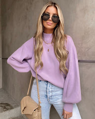 Russ Mock Neck Ribbed Sweater - Lavender Ins Street