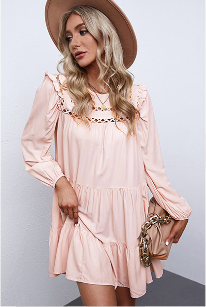 Canyon Pocketed Tiered Babydoll Dress - Blush Ins Street