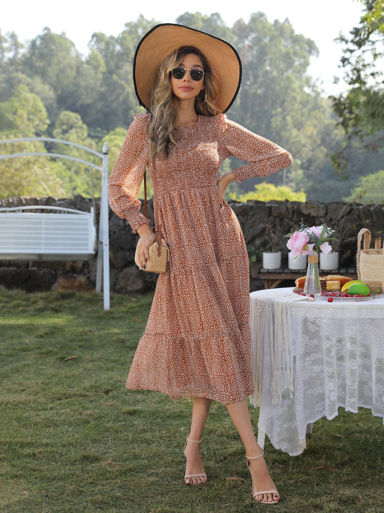 Devyn Floral Ruffle Midi Dress Ins Street