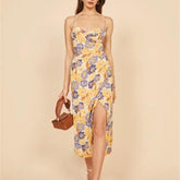 Fauve Floral Satin Cowl Neck Midi Dress - Yellow Ins Street