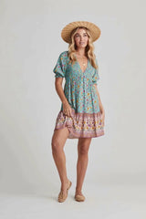 Deep Water Floral Babydoll Tunic OLIV-001