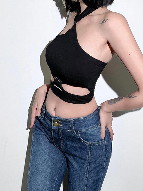 Solid Color Hollow Hanging Neck Small Vest 2023-03-14 InsStreet