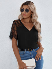 Temperament Commuter Lace Short Sleeve Loose Pullover Solid Color T-Shirt 2023-03-14 InsStreet