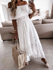 Hollow Short Sleeve Floor-Length Dress Women's Dress Ins street