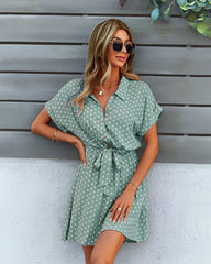 Manika Spotted Button Down Shirt Dress - Slate Blue Ins Street