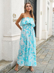 Rosha Printed Strapless Tie Maxi Dress - Royal Blue Ins Street