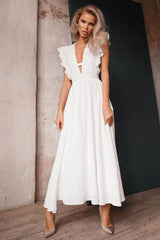 Short Sleeve Split Ankle-Length V-Neck Expansion Women's Dress Ins street