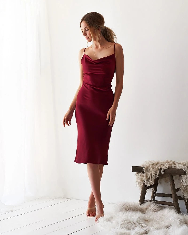 Night To Remember Satin Maxi Dress - Merlot Ins Street