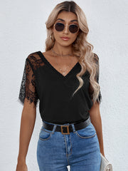 Temperament Commuter Lace Short Sleeve Loose Pullover Solid Color T-Shirt 2023-03-14 InsStreet