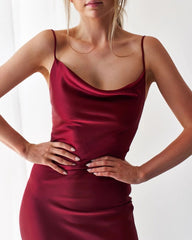 Night To Remember Satin Maxi Dress - Merlot Ins Street