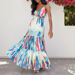 Waterdrop Tiered Shimmer Midi Dress - Blue Multi Ins Street