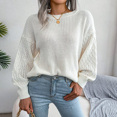 Mixed Knit Round Neck Dropped Shoulder Sweater Ins Street