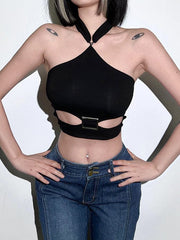 Solid Color Hollow Hanging Neck Small Vest 2023-03-14 InsStreet