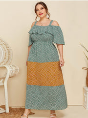 Temperament Sling Ruffled Contrast Color Loose Floral Dress 2023-03-14 InsStreet