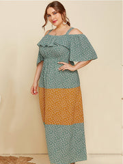 Temperament Sling Ruffled Contrast Color Loose Floral Dress 2023-03-14 InsStreet