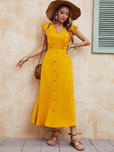 Yellow V-Neck Swing Sleeveless Ladies Dress Ins street