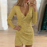 Entertainment Sequin Wrap Dress - Yellow - FINAL SALE Ins Street