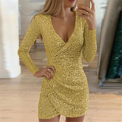 Entertainment Sequin Wrap Dress - Yellow - FINAL SALE Ins Street
