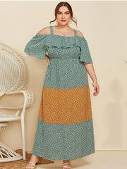 Temperament Sling Ruffled Contrast Color Loose Floral Dress 2023-03-14 InsStreet