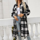 Plaid Belted Button Down Longline Shirt Jacket Ins Street