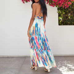 Waterdrop Tiered Shimmer Midi Dress - Blue Multi Ins Street