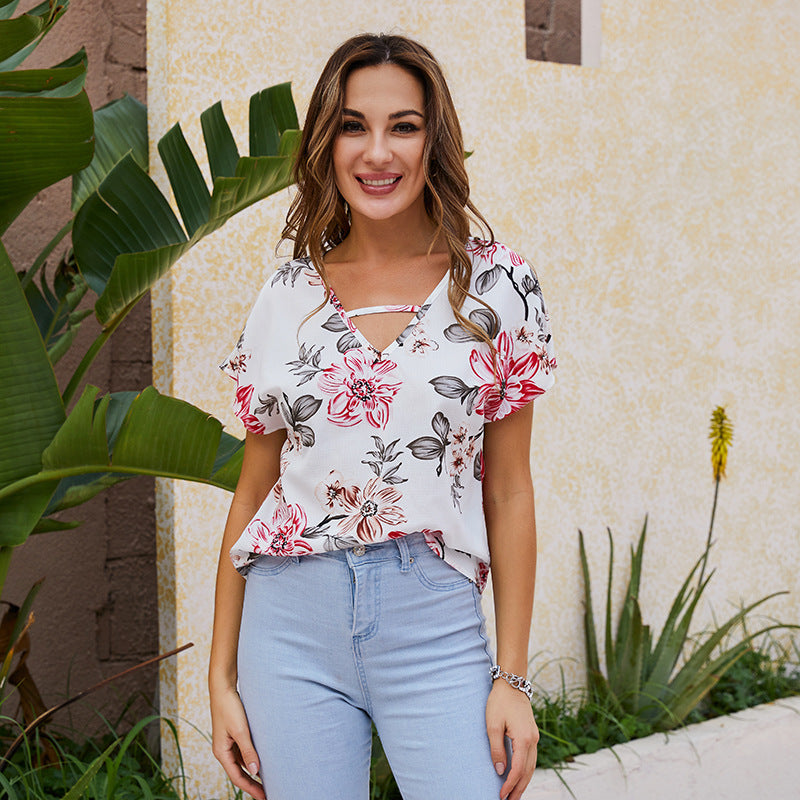 Controlled Chaos Short Sleeve Floral Blouse - Ivory LOVE-003