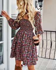 Salma Smocked Floral Tiered Babydoll Dress Ins Street