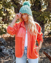 Comfy Cute Pocketed Sherpa Pullover - Flame - FINAL SALE ALL-001
