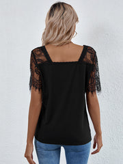 Temperament Commuter Lace Short Sleeve Loose Pullover Solid Color T-Shirt 2023-03-14 InsStreet