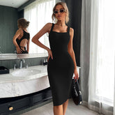 Sheldon Cotton Blend Sleeveless Ribbed Midi Dress - Black Ins Street