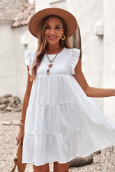 Angelo Cotton Ruffle Tiered Babydoll Dress - White VERY-001