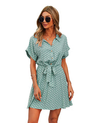 Manika Spotted Button Down Shirt Dress - Slate Blue Ins Street