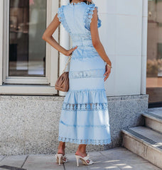 Jade Cotton Eyelet Tiered Maxi Dress - Chambray - FINAL SALE Ins Street