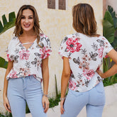 Controlled Chaos Short Sleeve Floral Blouse - Ivory LOVE-003