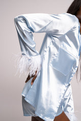 Ballari Feather Trim Pajama Set-Blue Ins Street