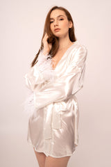 Damian Feather Trim Robe-White Ins Street