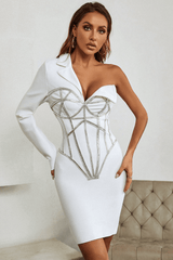 Sasha One Shoulder White Bandage Dress Ins Street