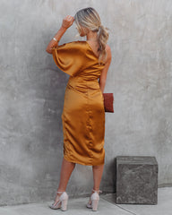 Persimmon One Shoulder Satin Drape Dress - Marigold DO+B-001