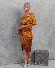 Persimmon One Shoulder Satin Drape Dress - Marigold DO+B-001